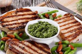 pan roasted pork chops with broccoli chimichurri